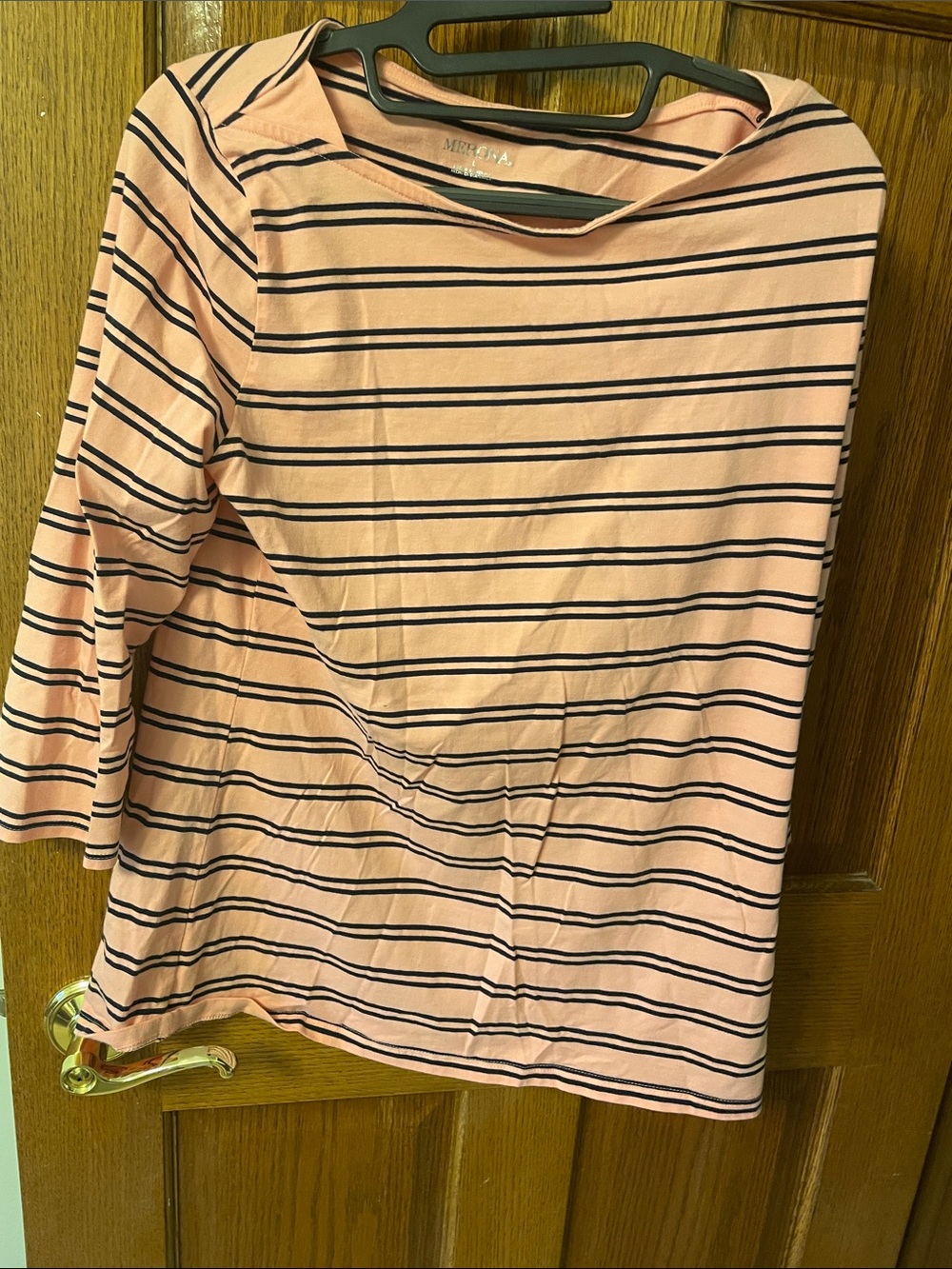 Merona Peach Pink Tee with Navy Stripes - Long Sleeve